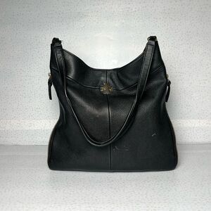 Tory Burch Black Pebbled Leather Expandable Hobo Shoulder Bag